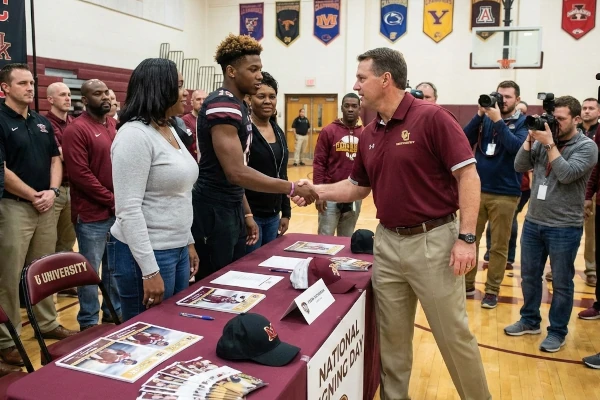 Wireframe: Funnel diagram showing High School Athletes -> Verified Metrics -> Communication -> Scholarship Offers” width=”600″ height=”400″ />
        <div style=